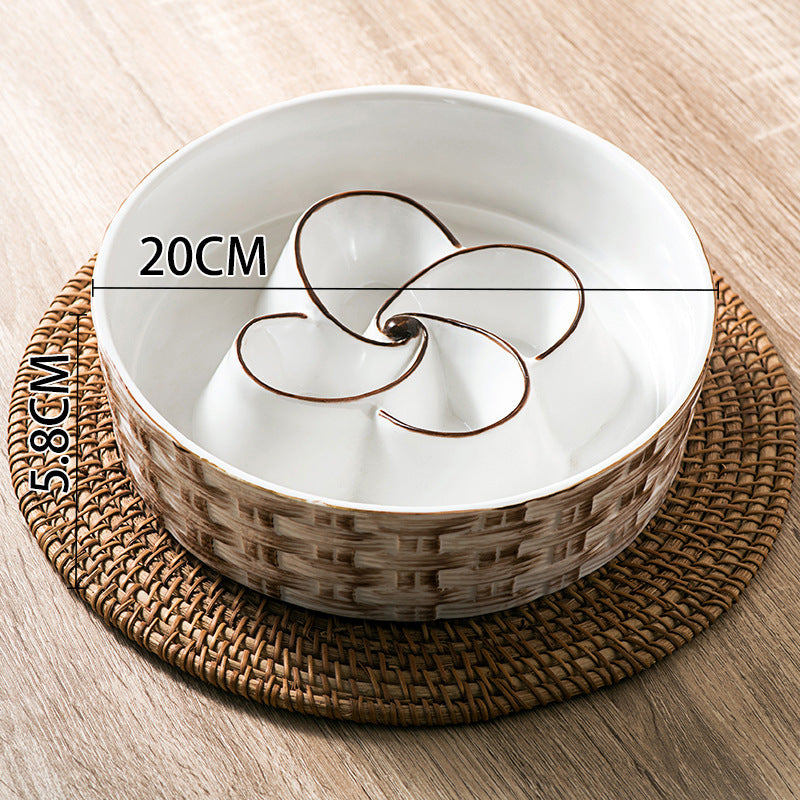 Ceramic slow feeder dog bowl with maze design