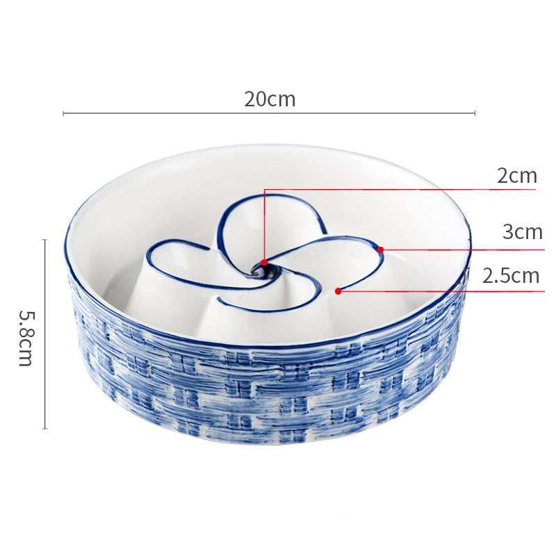 Ceramic slow feeder dog bowl with maze design