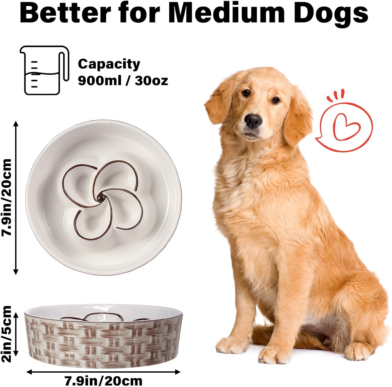 Ceramic slow feeder dog bowl with maze design