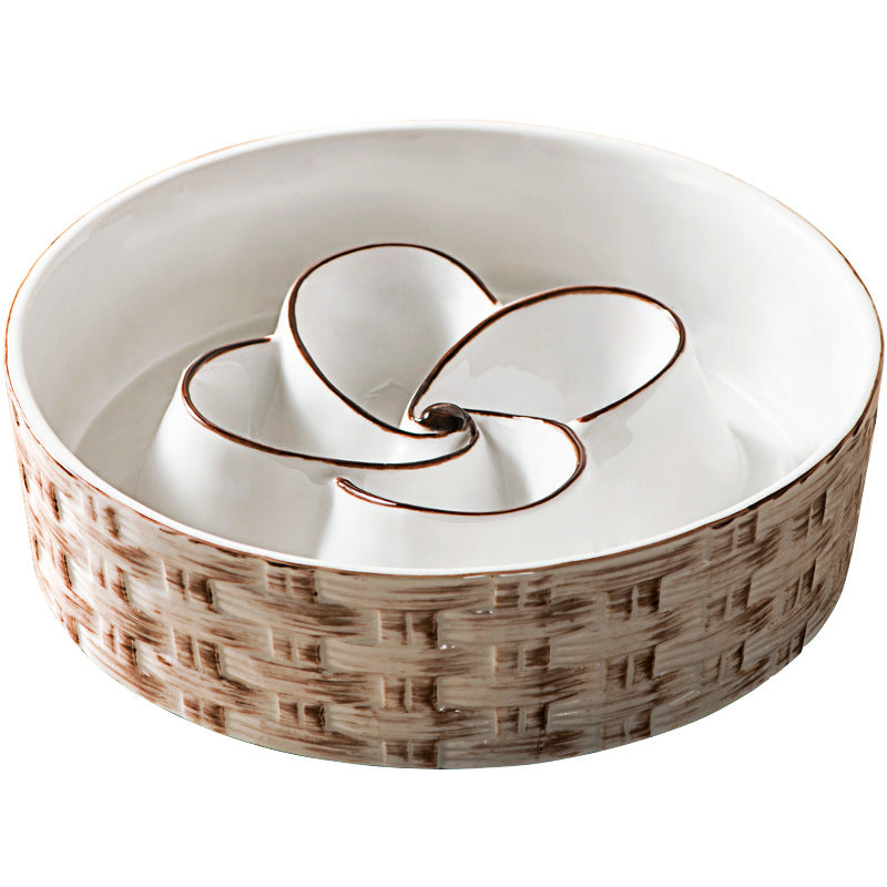 Ceramic slow feeder dog bowl with maze design