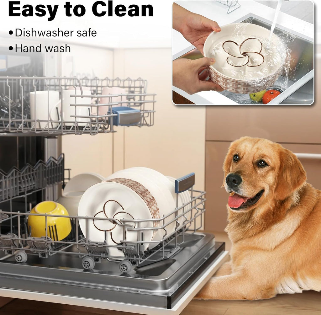 Ceramic slow feeder dog bowl with maze design